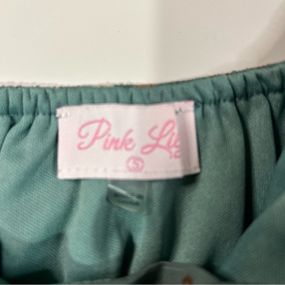 Pink Lily Blouse Shirt Top Women’s Junior Small Green Floral Smocked Boho Fairy - Picture 4 of 11